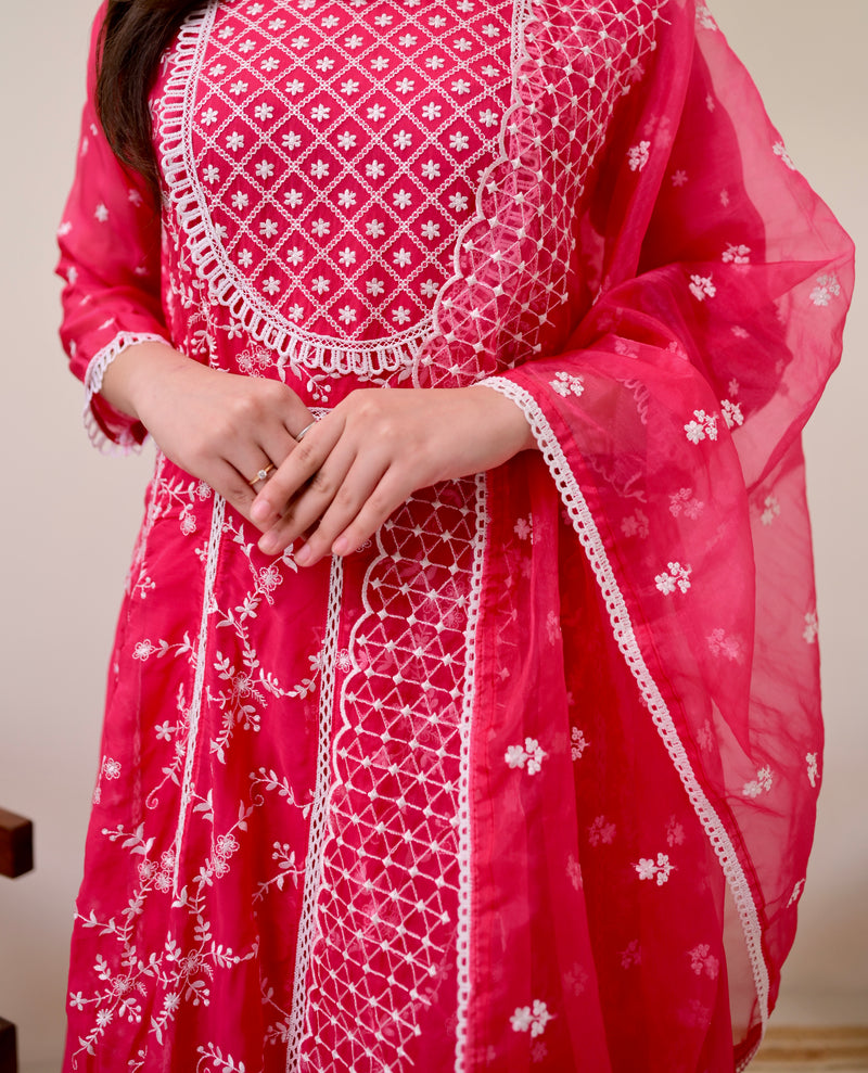 Pink Threadwork Organza Anarkali