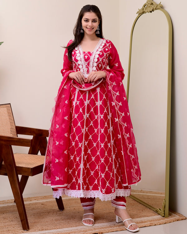 Rani Pink Organza Schiffli Anarkali