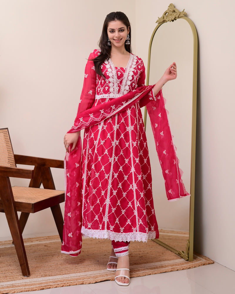 Rani Pink Organza Schiffli Anarkali