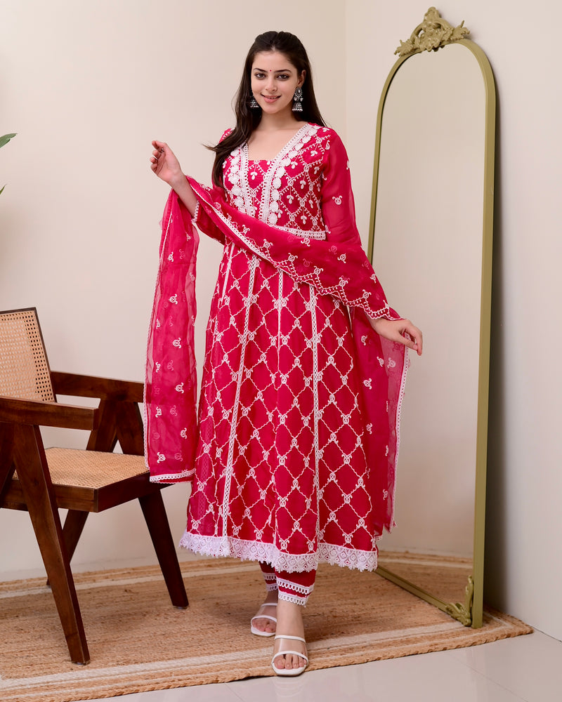 Rani Pink Organza Schiffli Anarkali