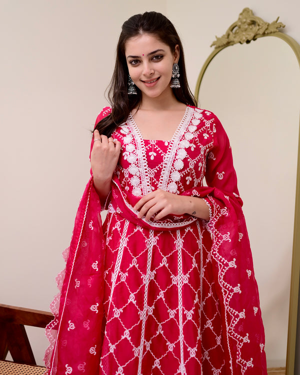 Rani Pink Organza Schiffli Anarkali