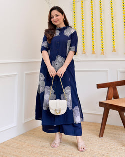 Blue Flora Cotton Kurta Palazzo Set