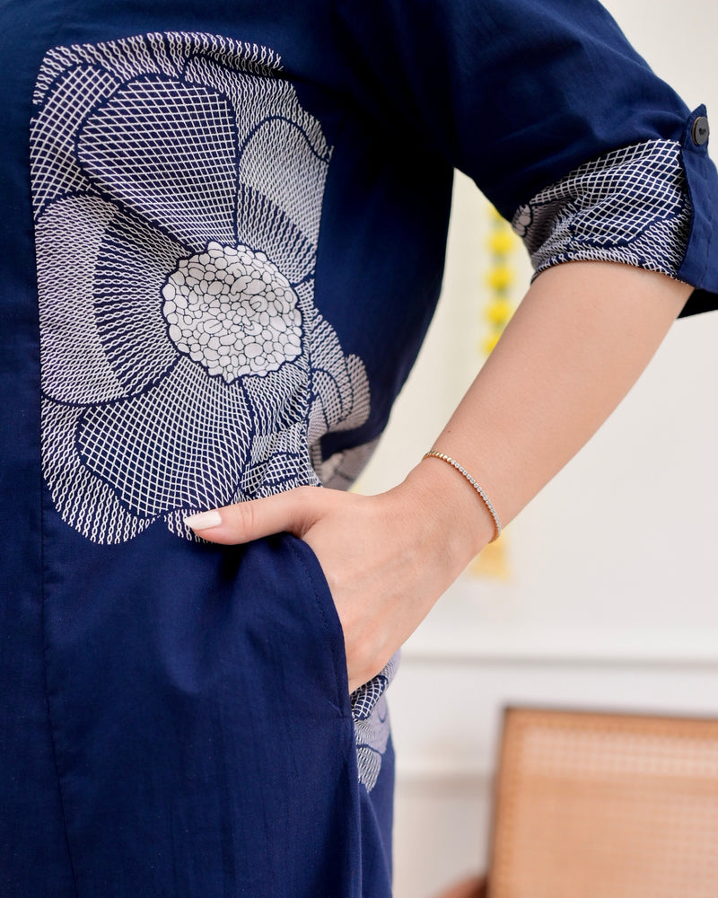 Blue Flora Cotton Kurta Palazzo Set