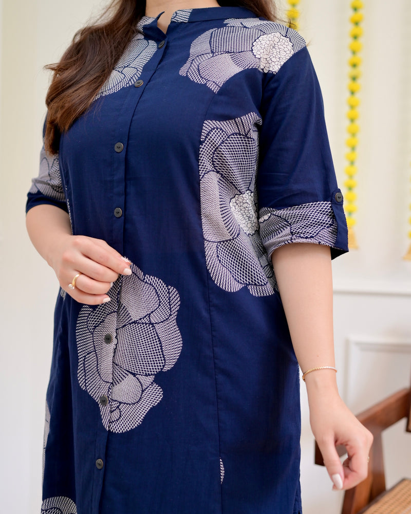 Blue Flora Cotton Kurta Palazzo Set