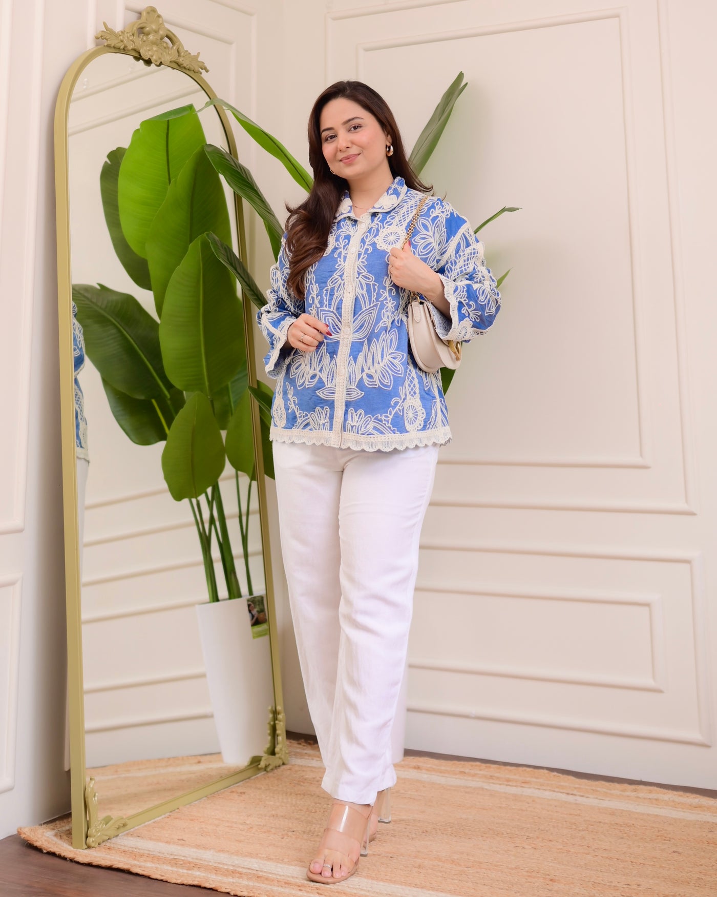 Blue Wildflower Embroidered Shirt