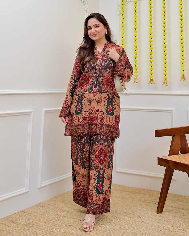 Brown Rustic Bloom Cotton Co-ord