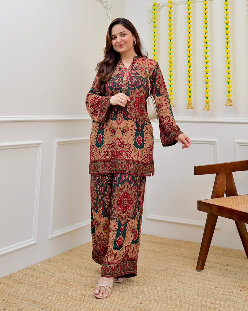 Brown Rustic Bloom Cotton Co-ord