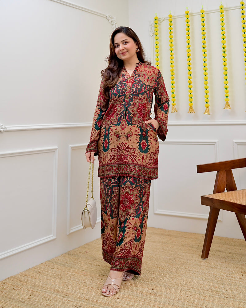 Brown Rustic Bloom Cotton Co-ord
