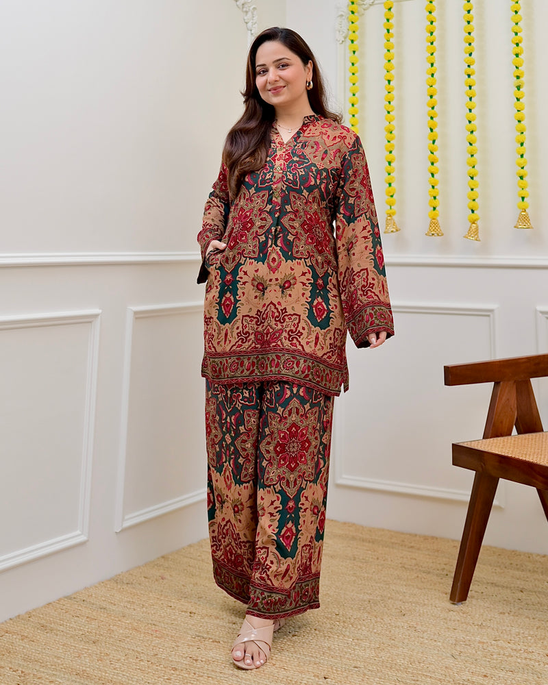 Brown Rustic Bloom Cotton Co-ord