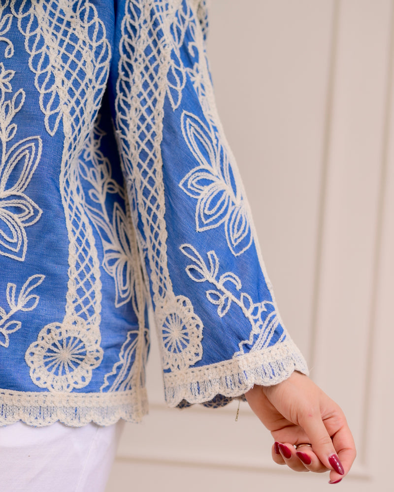 Blue Wildflower Embroidered Shirt