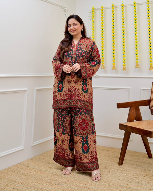 Brown Rustic Bloom Cotton Co-ord