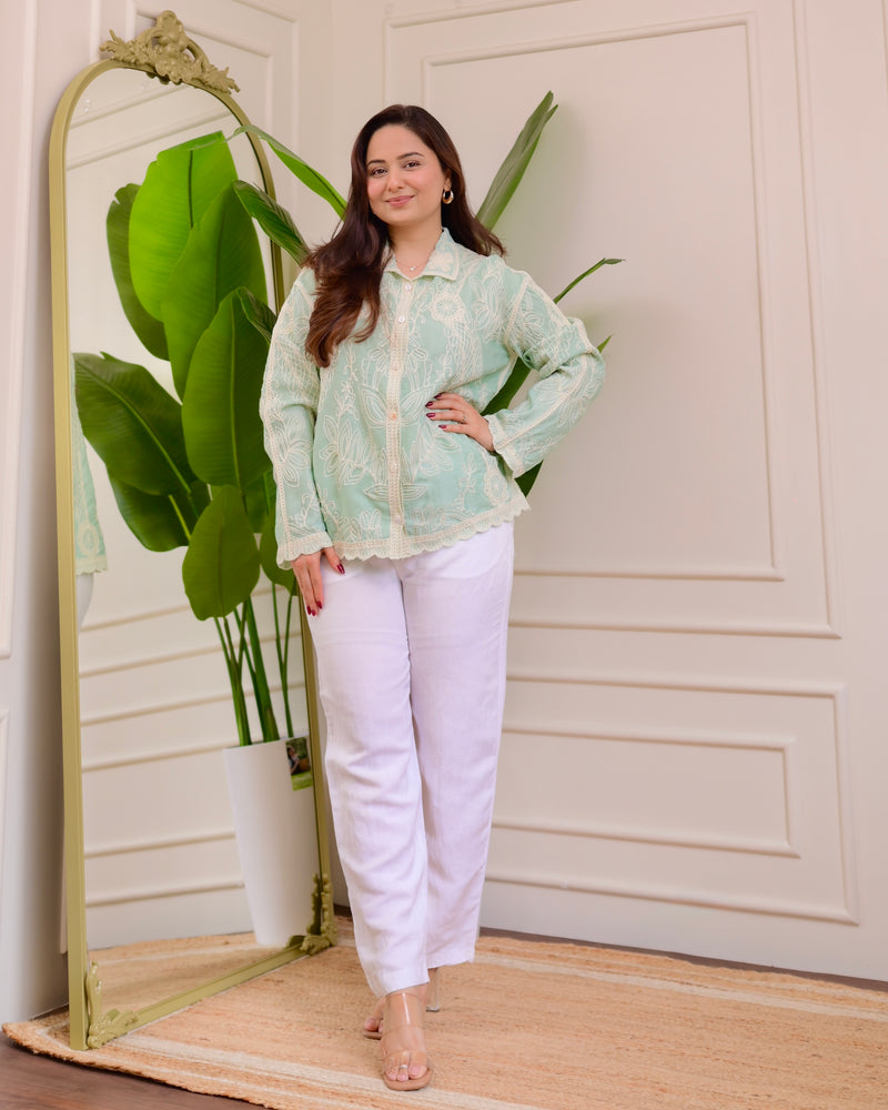 Minty Green Wildflower Embroidered Shirt