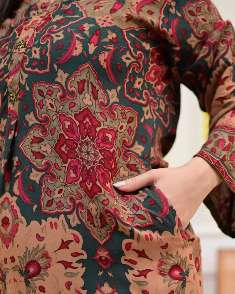 Brown Rustic Bloom Cotton Co-ord