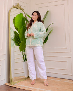 Minty Green Wildflower Embroidered Shirt