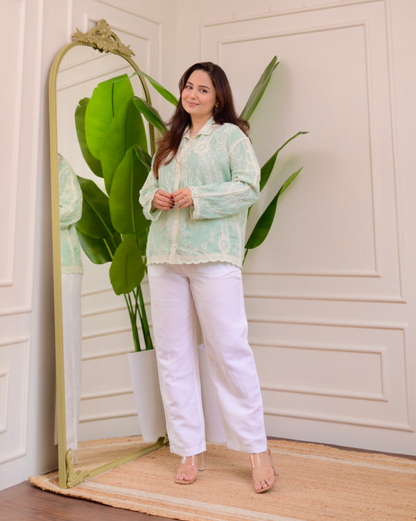 Minty Green Wildflower Embroidered Shirt