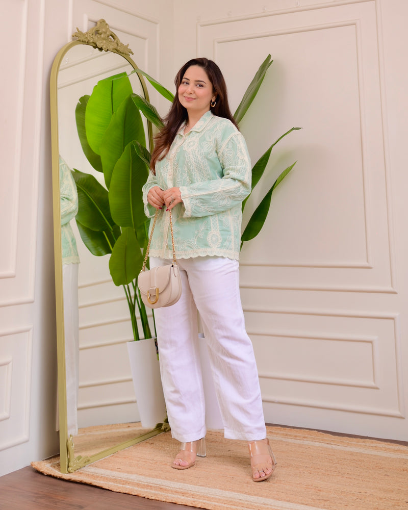 Minty Green Wildflower Embroidered Shirt
