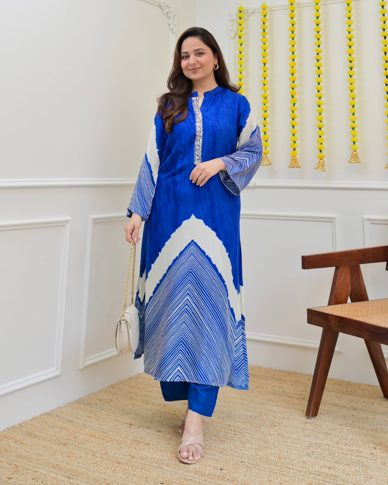 Azure Blue Gotta Patti Muslin Kurta Set
