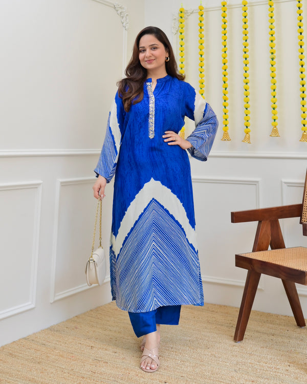 Azure Blue Gotta Patti Muslin Kurta Set
