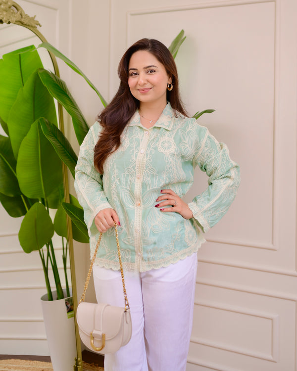Minty Green Wildflower Embroidered Shirt