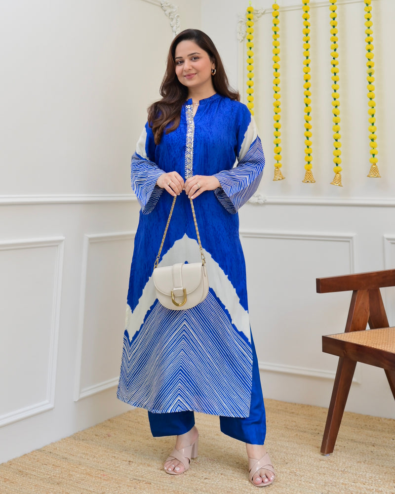 Azure Blue Gotta Patti Muslin Kurta Set