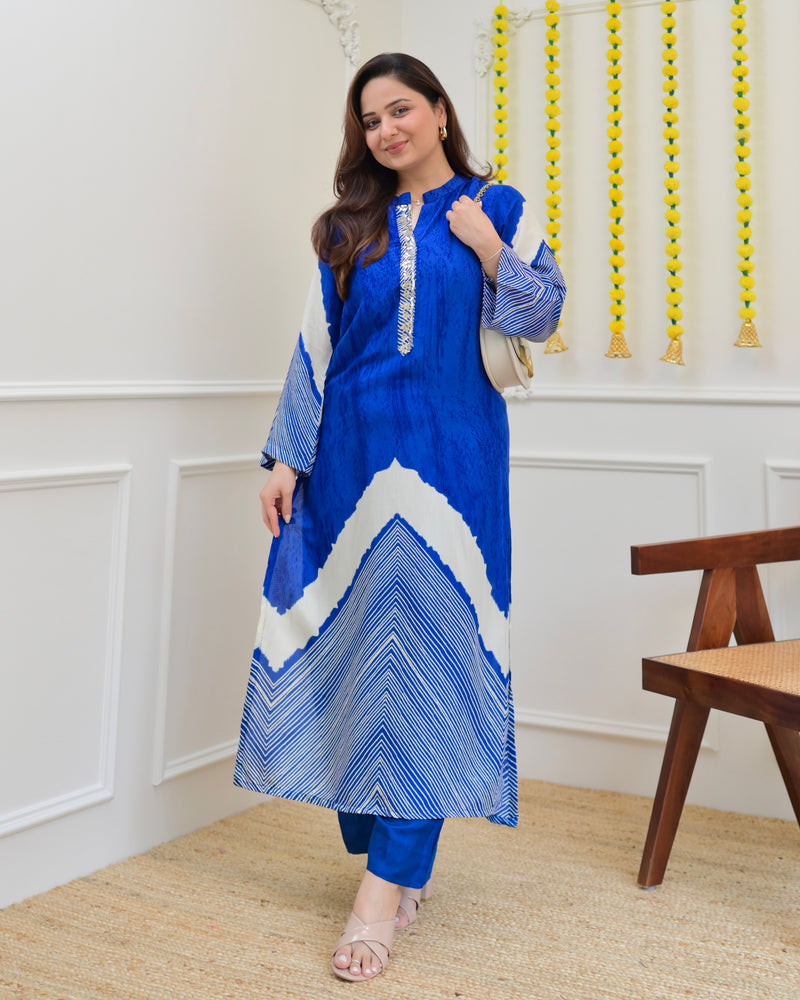 Azure Blue Gotta Patti Muslin Kurta Set