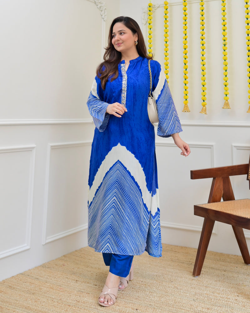 Azure Blue Gotta Patti Muslin Kurta Set