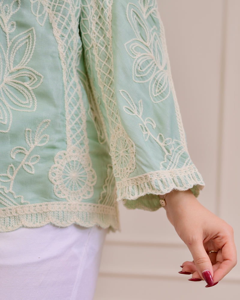 Minty Green Wildflower Embroidered Shirt