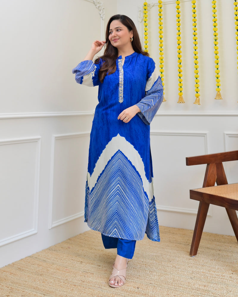 Azure Blue Gotta Patti Muslin Kurta Set