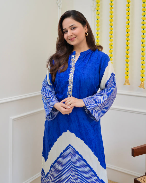 Azure Blue Gotta Patti Muslin Kurta Set