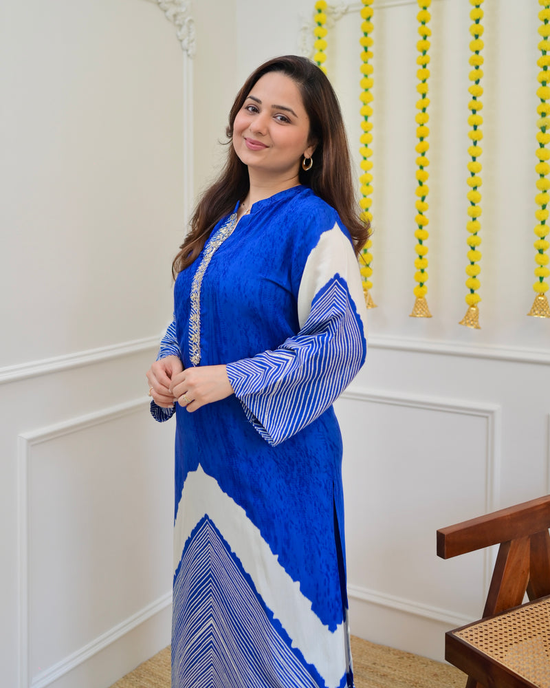 Azure Blue Gotta Patti Muslin Kurta Set