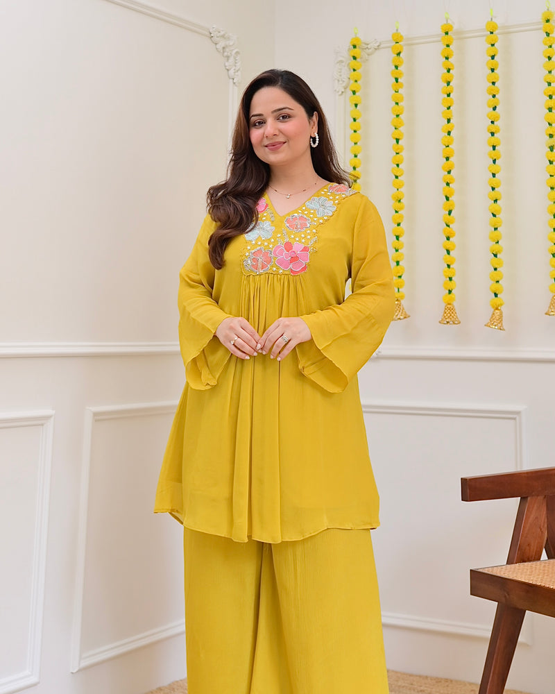 Yellow Handwork Chinnon Festive Co-ord