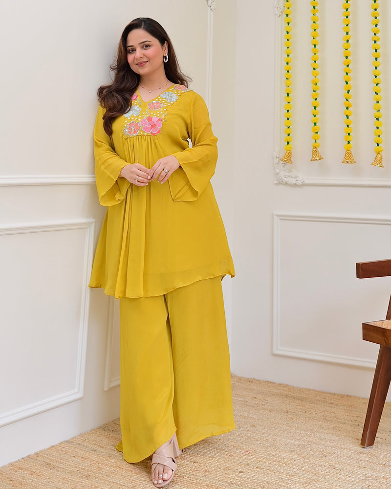Yellow Handwork Chinnon Festive Co-ord