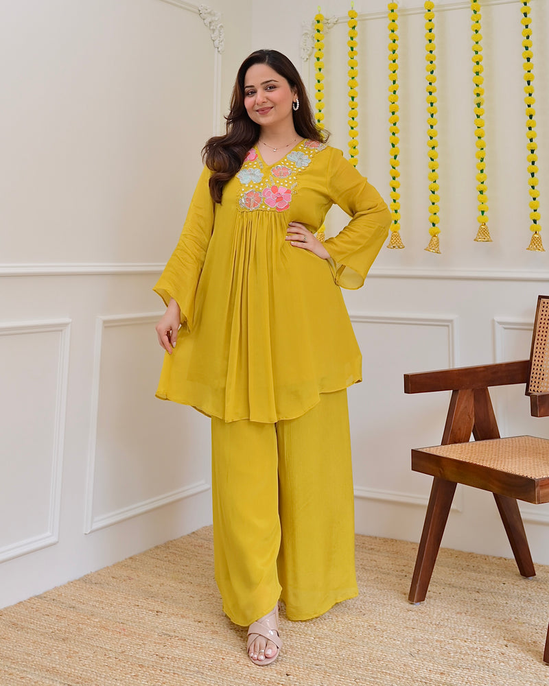 Yellow Handwork Chinnon Festive Co-ord