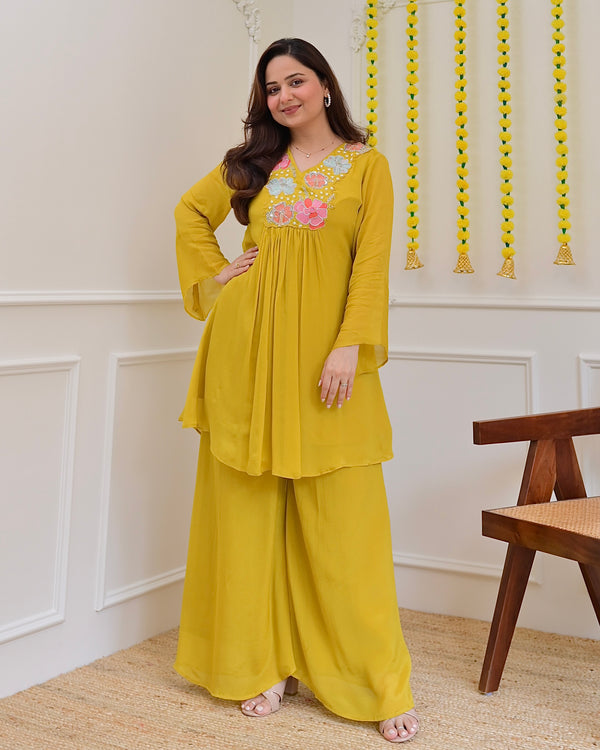Yellow Handwork Chinnon Festive Co-ord