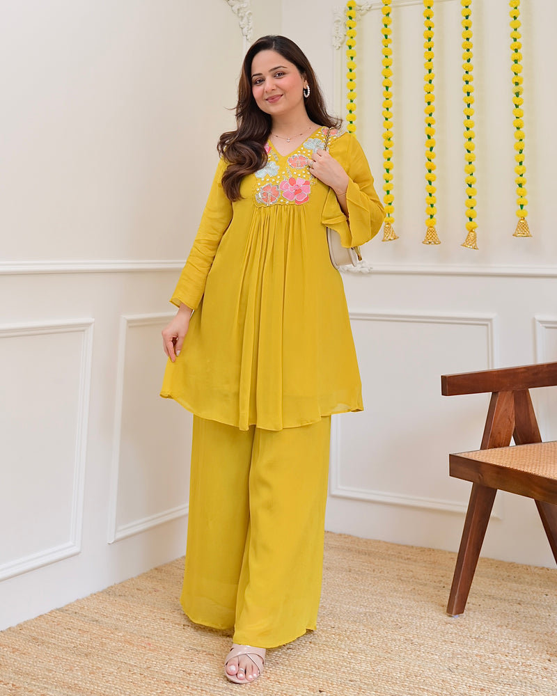 Yellow Handwork Chinnon Festive Co-ord