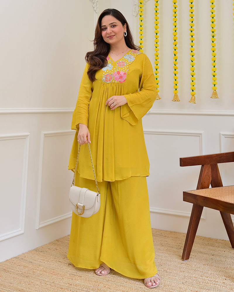 Yellow Handwork Chinnon Festive Co-ord