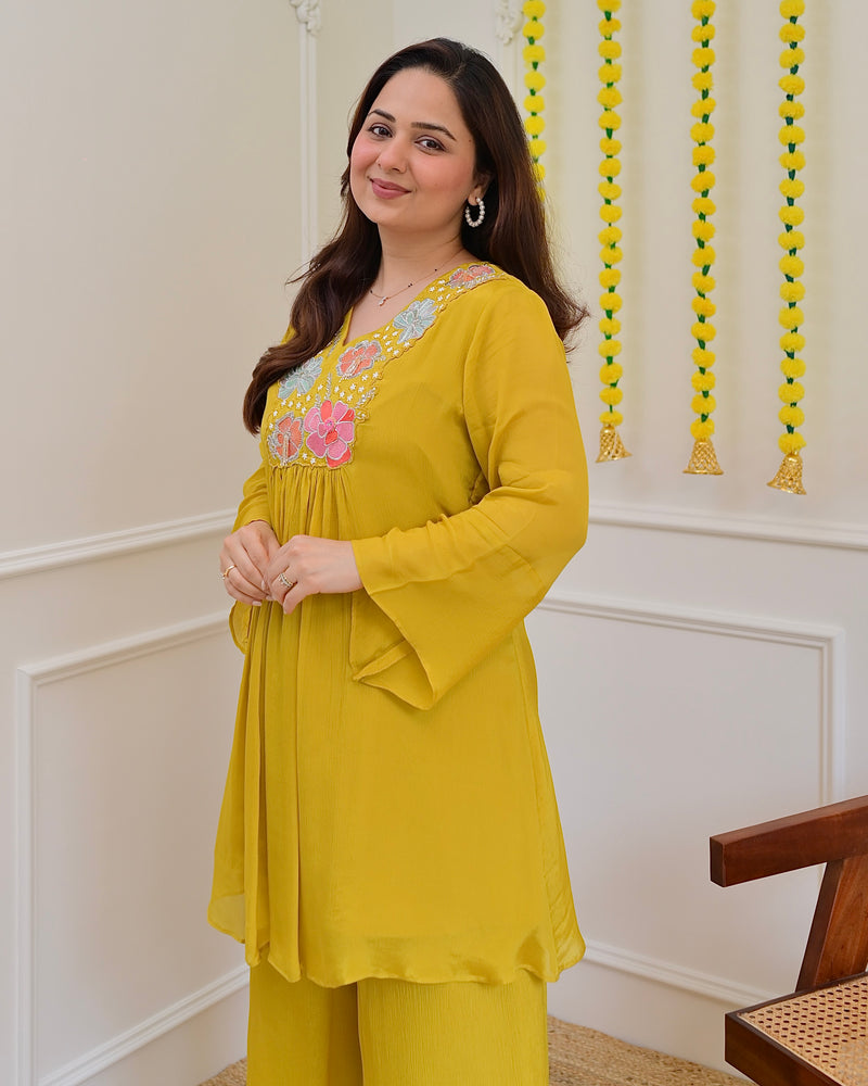 Yellow Handwork Chinnon Festive Co-ord