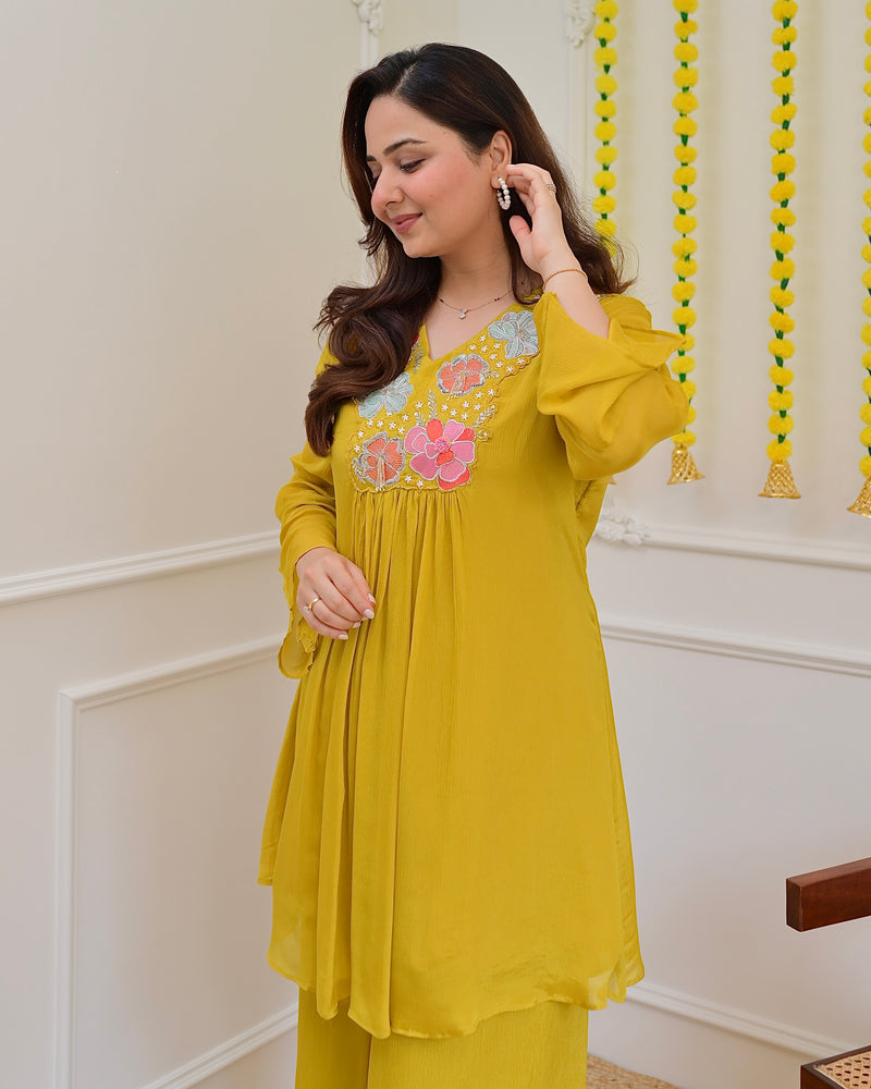 Yellow Handwork Chinnon Festive Co-ord