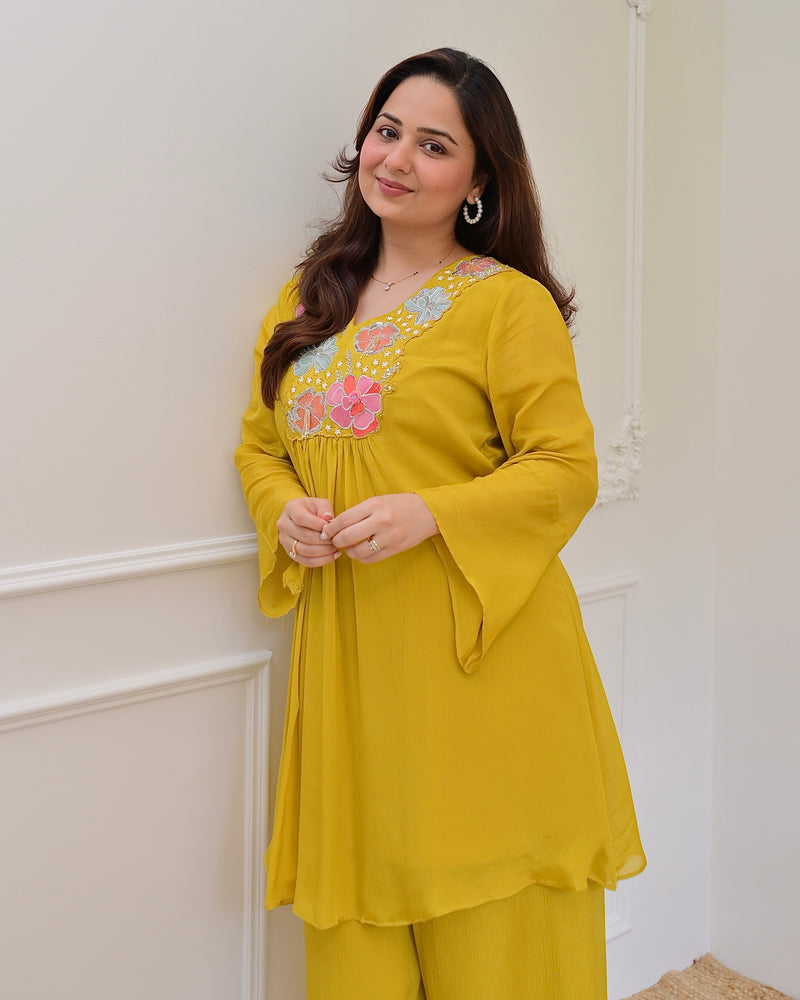 Yellow Handwork Chinnon Festive Co-ord