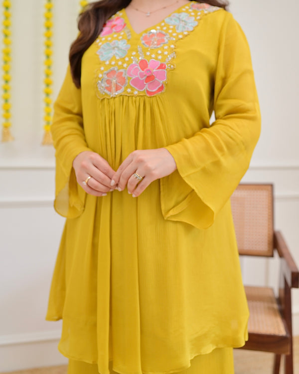 Yellow Handwork Chinnon Festive Co-ord