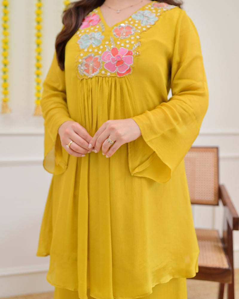 Yellow Handwork Chinnon Festive Co-ord