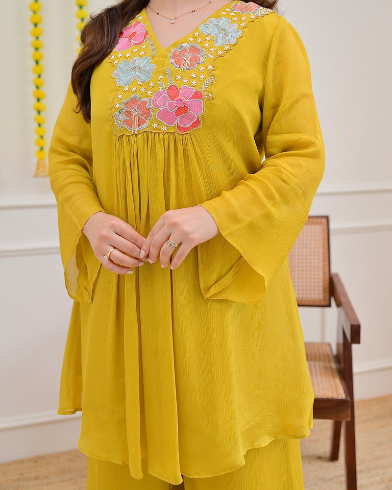 Yellow Handwork Chinnon Festive Co-ord