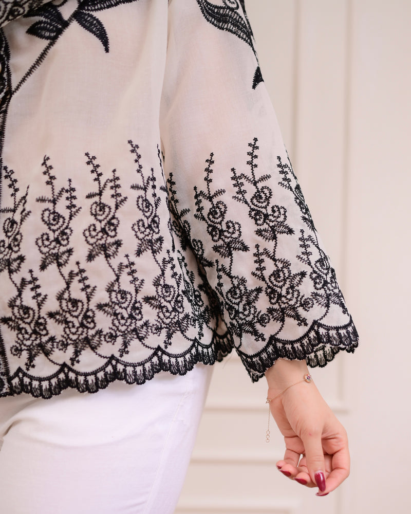 Black Ivory Ethereal Bloom Threadwork Shirt