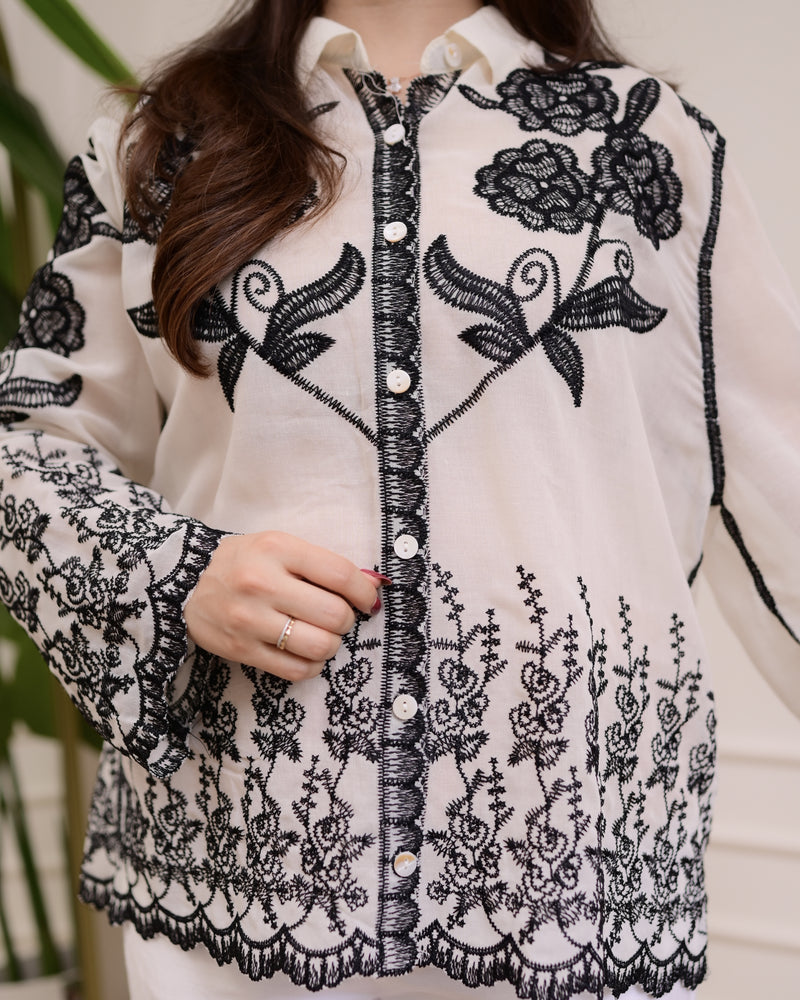 Black Ivory Ethereal Bloom Threadwork Shirt