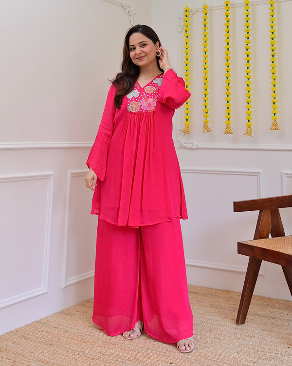 Pink Handwork Chinnon Festive Co-ord