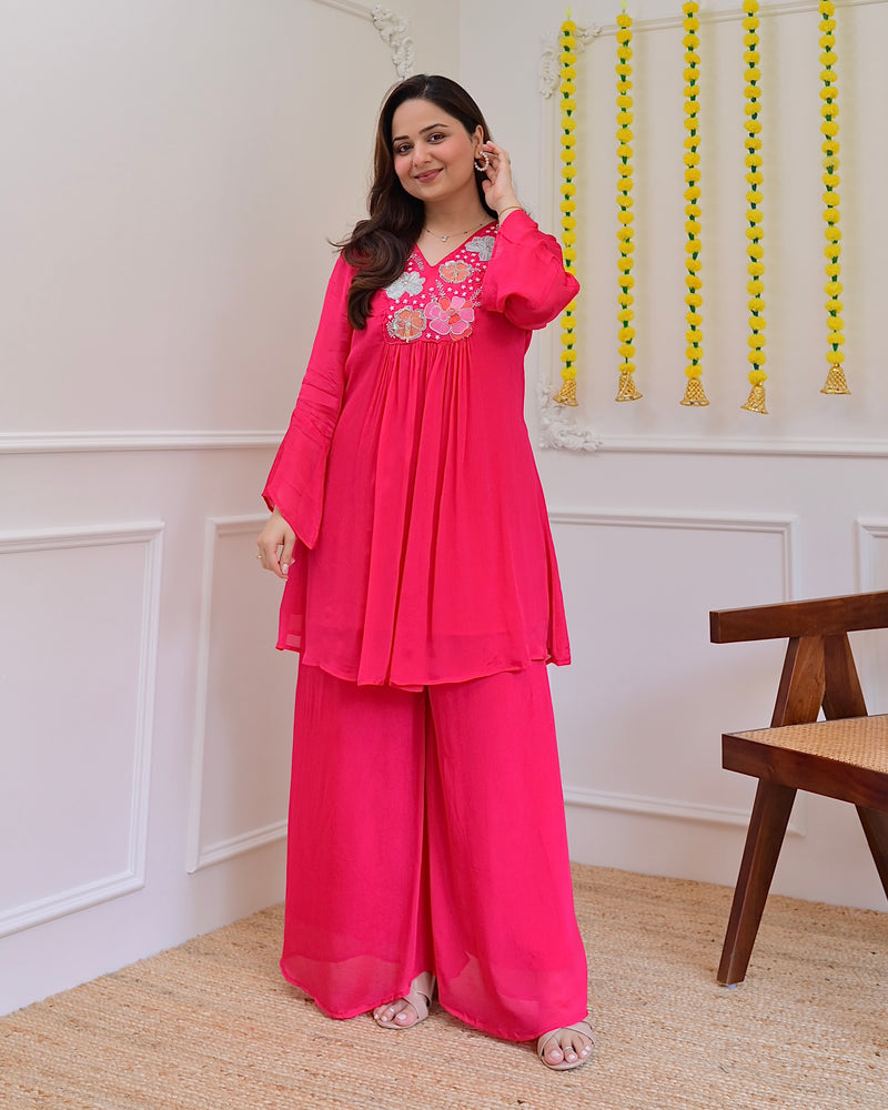 Pink Handwork Chinnon Festive Co-ord