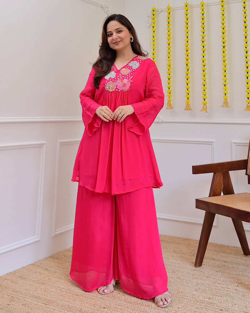Pink Handwork Chinnon Festive Co-ord