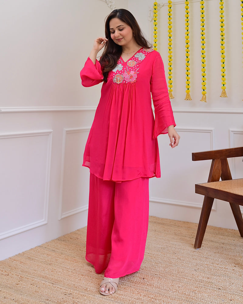 Pink Handwork Chinnon Festive Co-ord