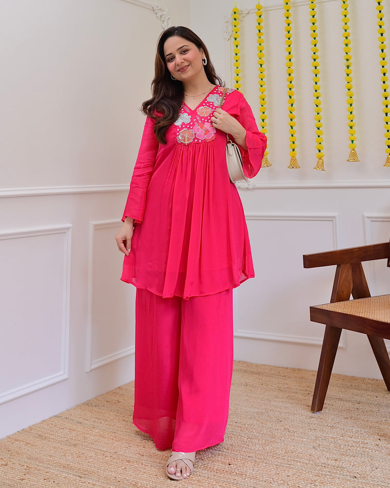 Pink Handwork Chinnon Festive Co-ord