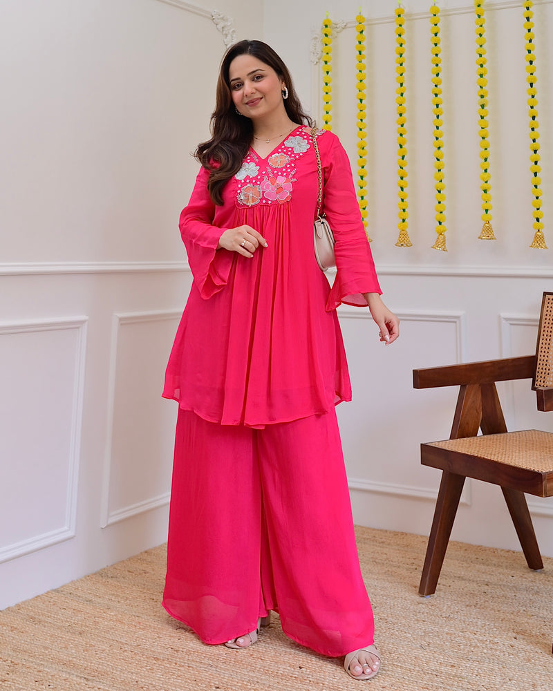 Pink Handwork Chinnon Festive Co-ord